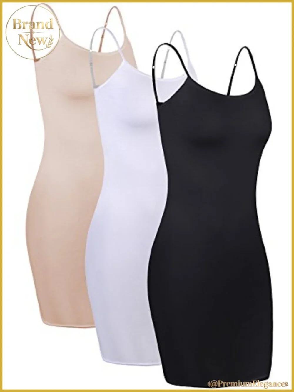 3-Pack Women's Basic Cami Long Tank Dress Slips Adjustable Straps Viscose